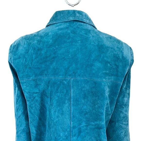 VTG JESSICA HOLBROOK Washable Suede Button Front Blazer Coat in Teal Blue SZ L - Picture 6 of 11